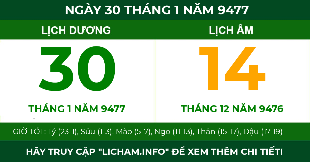 lịch âm ngày 30 tháng 1 năm 9477