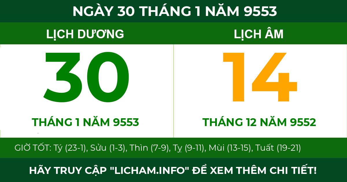 lịch âm ngày 30 tháng 1 năm 9553