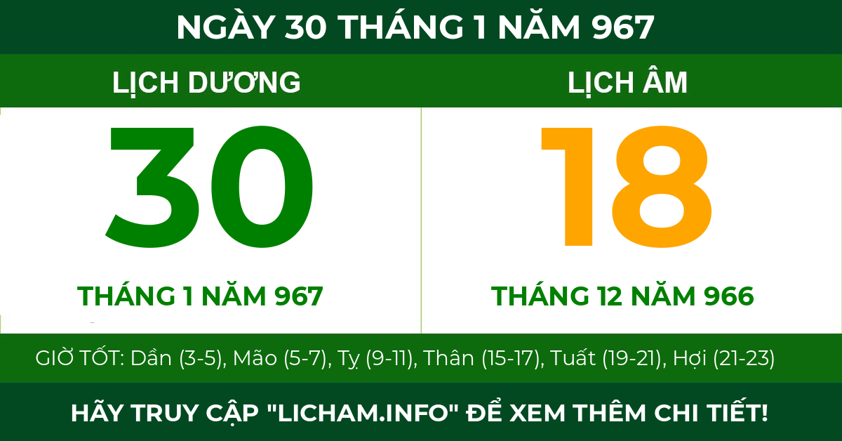 lịch âm ngày 30 tháng 1 năm 967