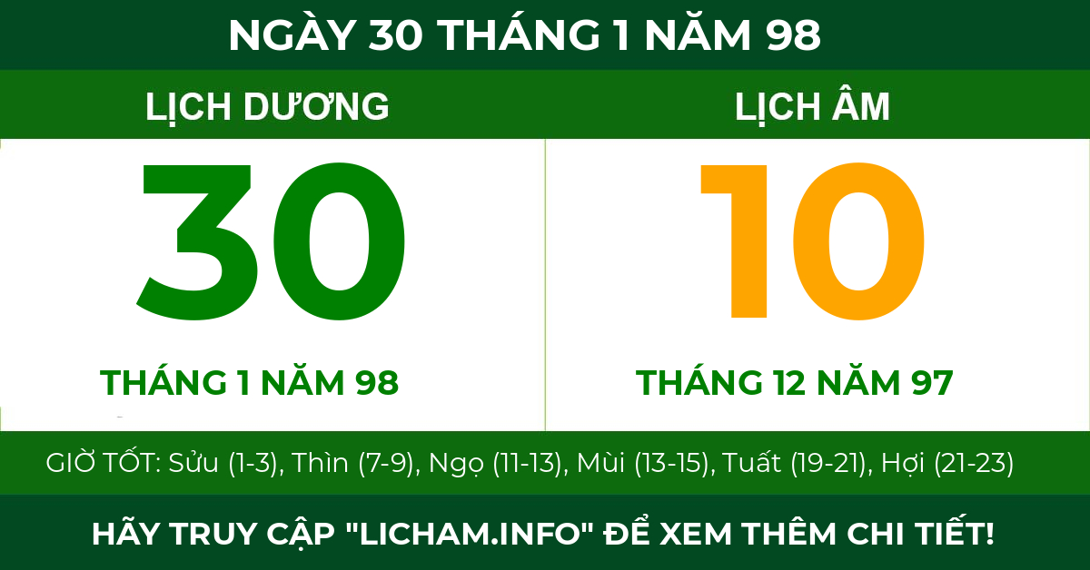 lịch âm ngày 30 tháng 1 năm 98