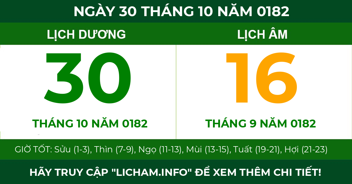lịch âm ngày 30 tháng 10 năm 0182