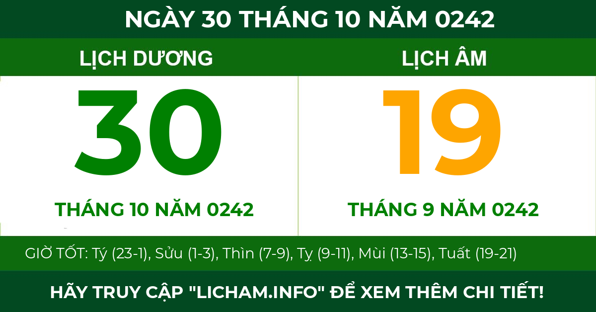 lịch âm ngày 30 tháng 10 năm 0242