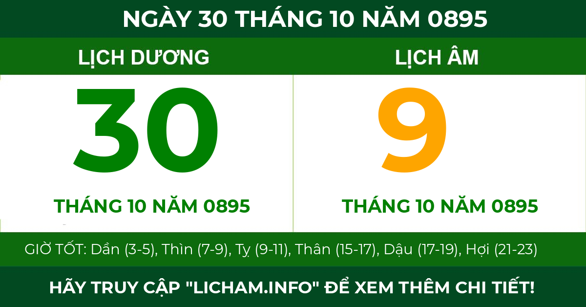 lịch âm ngày 30 tháng 10 năm 0895