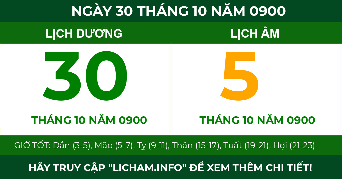 lịch âm ngày 30 tháng 10 năm 0900