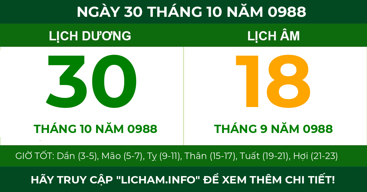 lịch âm ngày 30 tháng 10 năm 0988