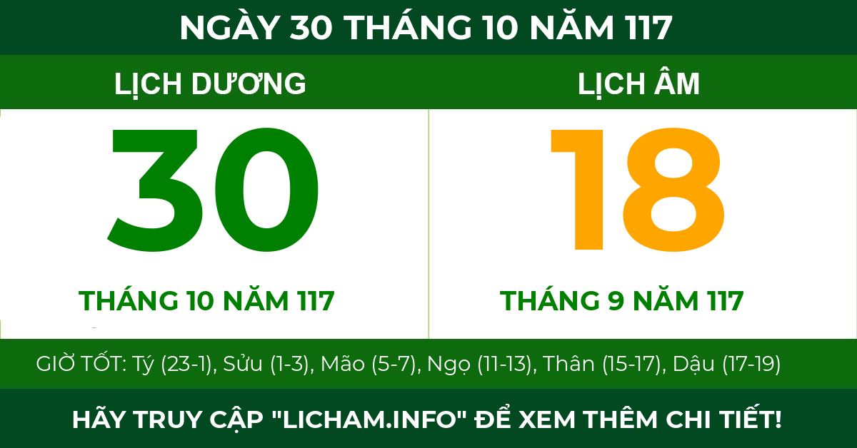 lịch âm ngày 30 tháng 10 năm 117