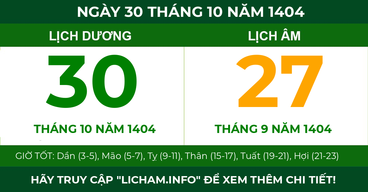 lịch âm ngày 30 tháng 10 năm 1404