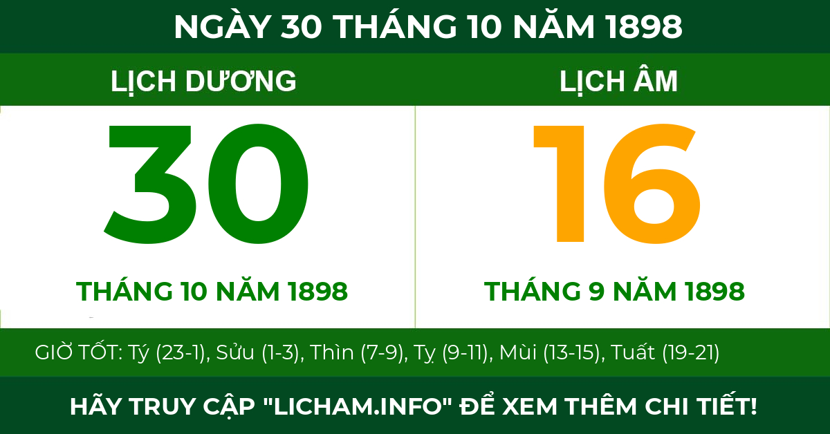 lịch âm ngày 30 tháng 10 năm 1898