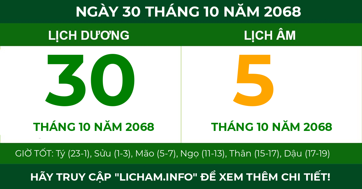 lịch âm ngày 30 tháng 10 năm 2068
