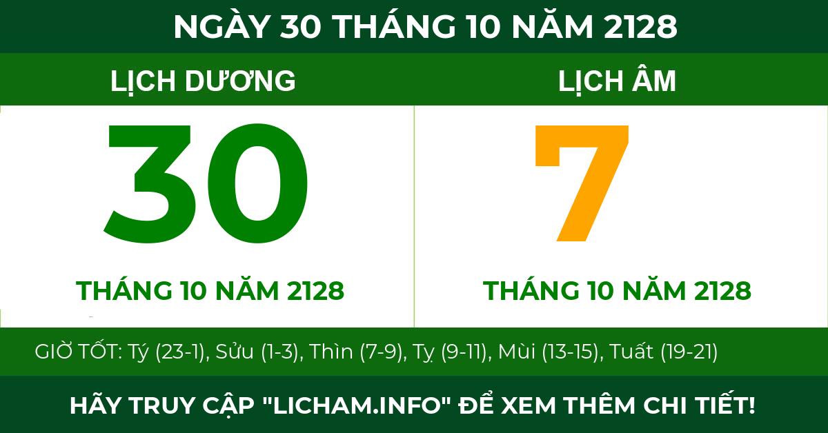 lịch âm ngày 30 tháng 10 năm 2128