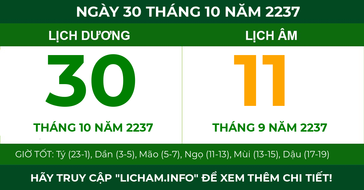 lịch âm ngày 30 tháng 10 năm 2237