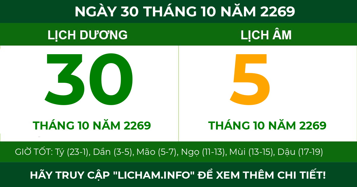 lịch âm ngày 30 tháng 10 năm 2269