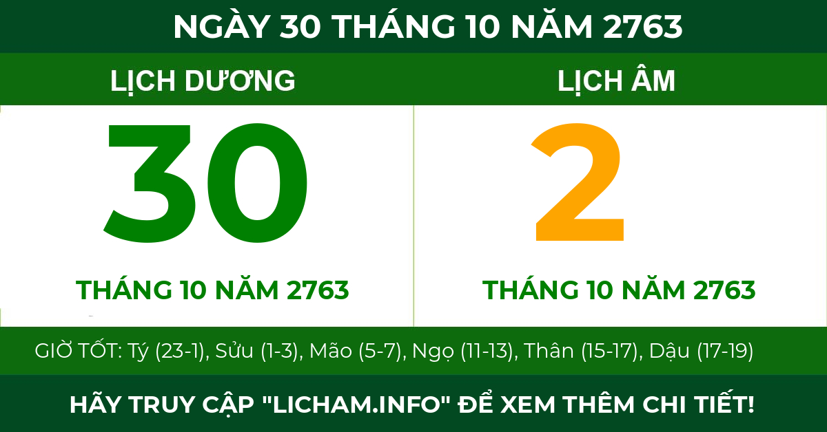 lịch âm ngày 30 tháng 10 năm 2763