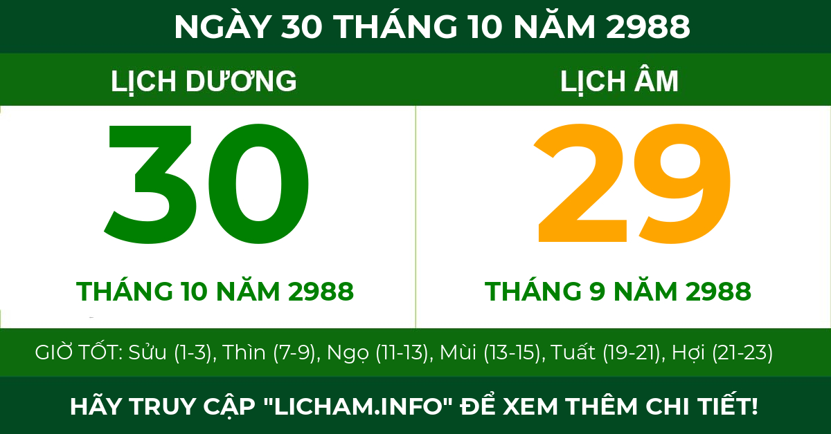 lịch âm ngày 30 tháng 10 năm 2988