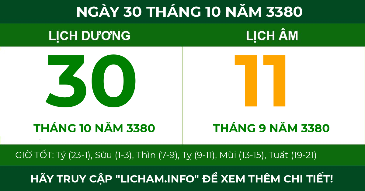 lịch âm ngày 30 tháng 10 năm 3380