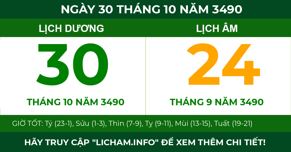 lịch âm ngày 30 tháng 10 năm 3490
