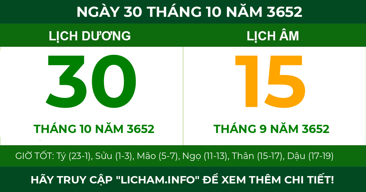 lịch âm ngày 30 tháng 10 năm 3652