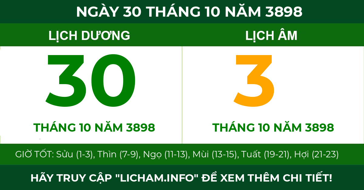 lịch âm ngày 30 tháng 10 năm 3898