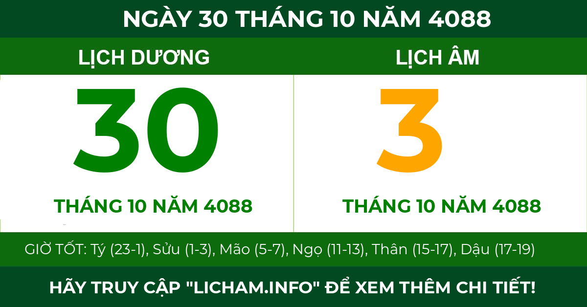 lịch âm ngày 30 tháng 10 năm 4088