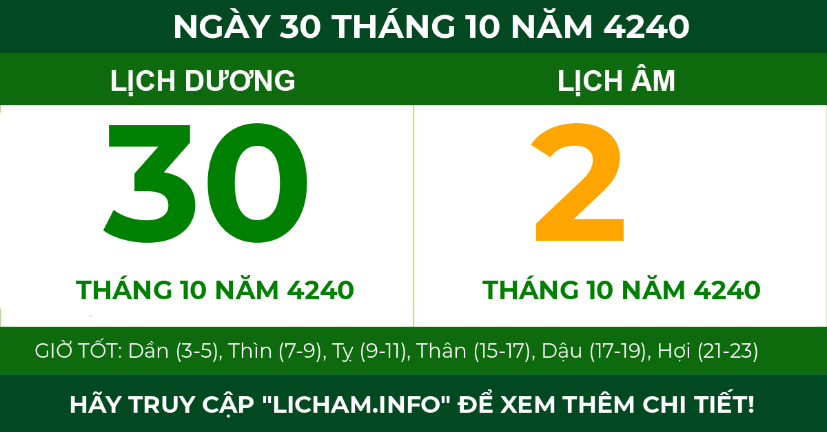 lịch âm ngày 30 tháng 10 năm 4240