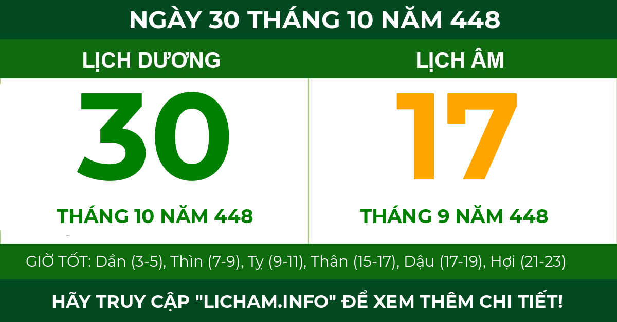 lịch âm ngày 30 tháng 10 năm 448
