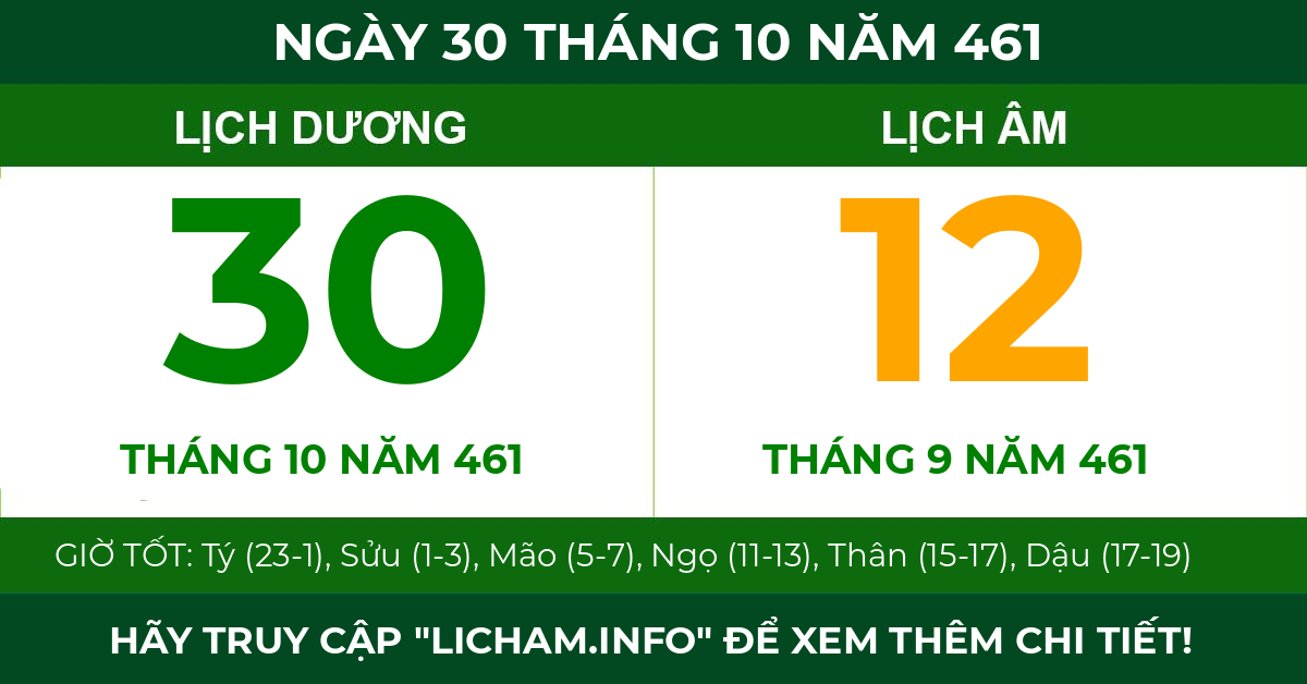 lịch âm ngày 30 tháng 10 năm 461