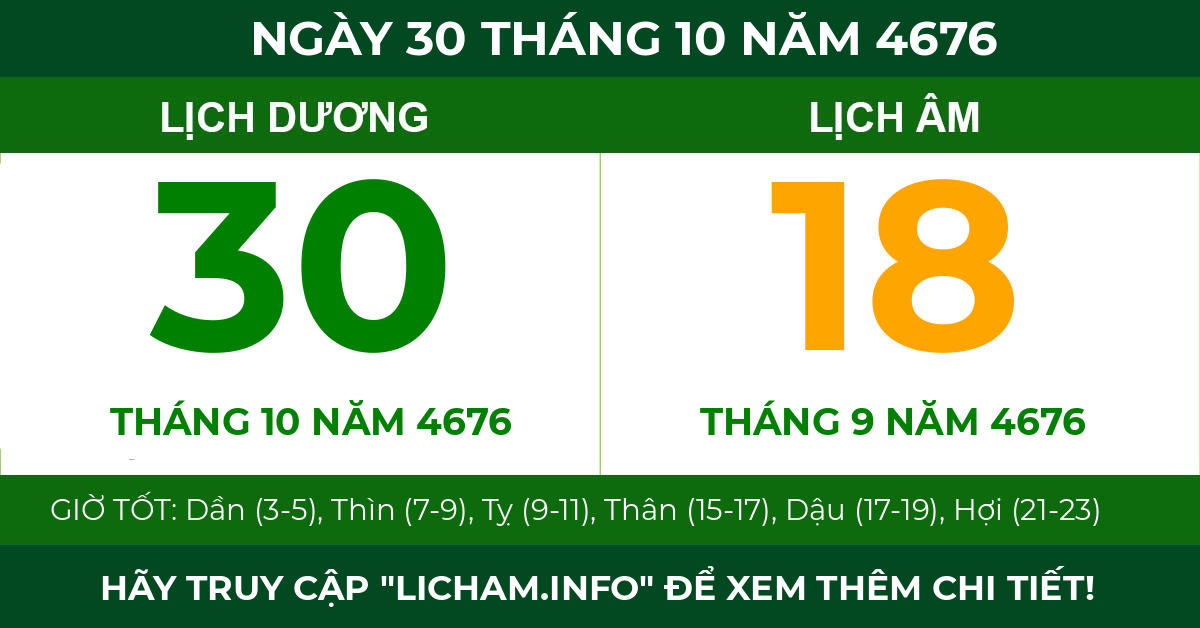lịch âm ngày 30 tháng 10 năm 4676