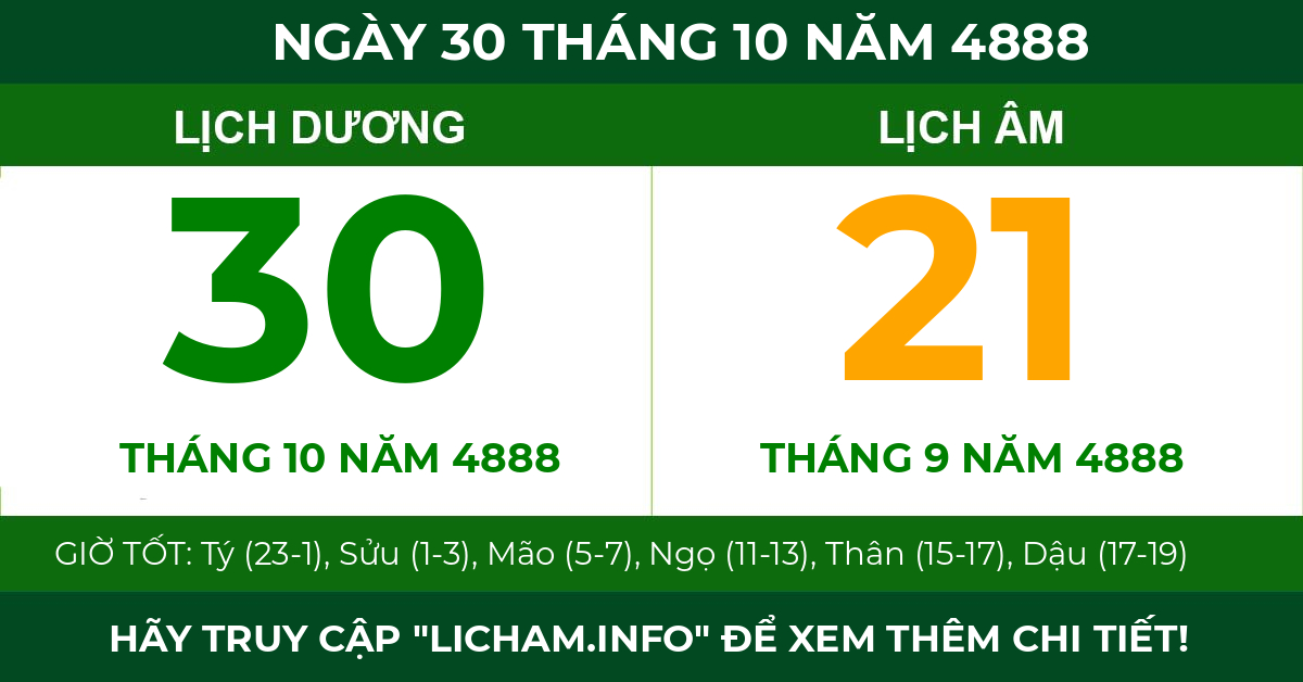 lịch âm ngày 30 tháng 10 năm 4888