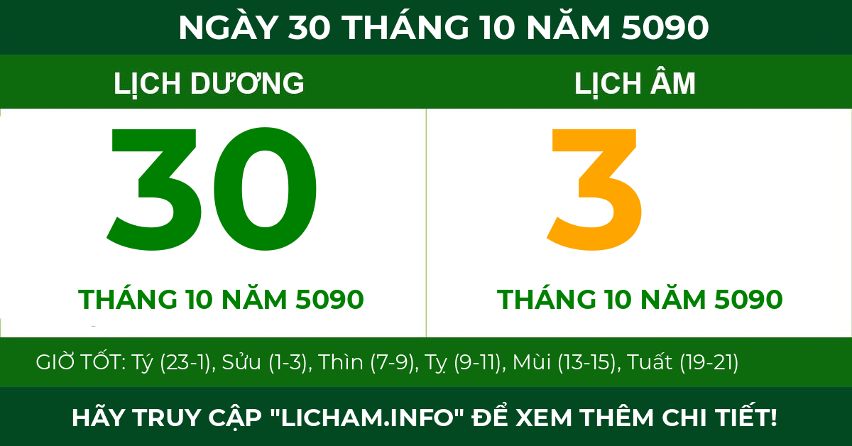 lịch âm ngày 30 tháng 10 năm 5090
