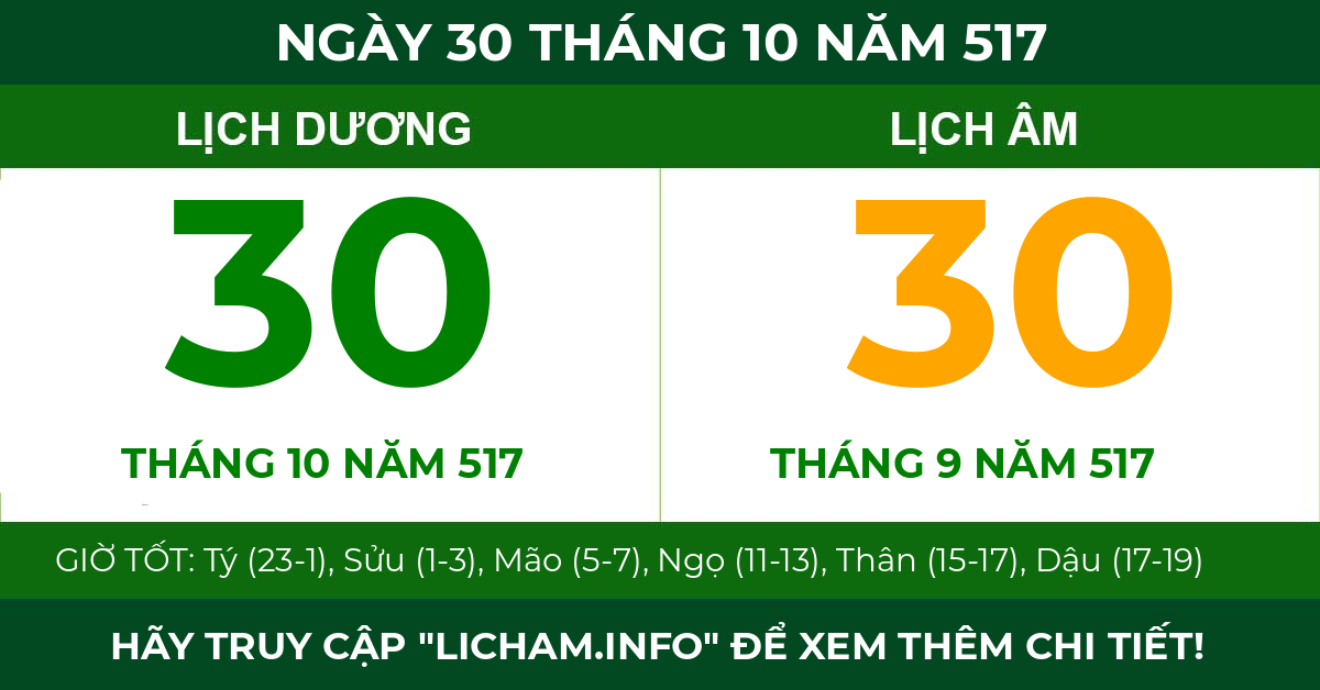 lịch âm ngày 30 tháng 10 năm 517