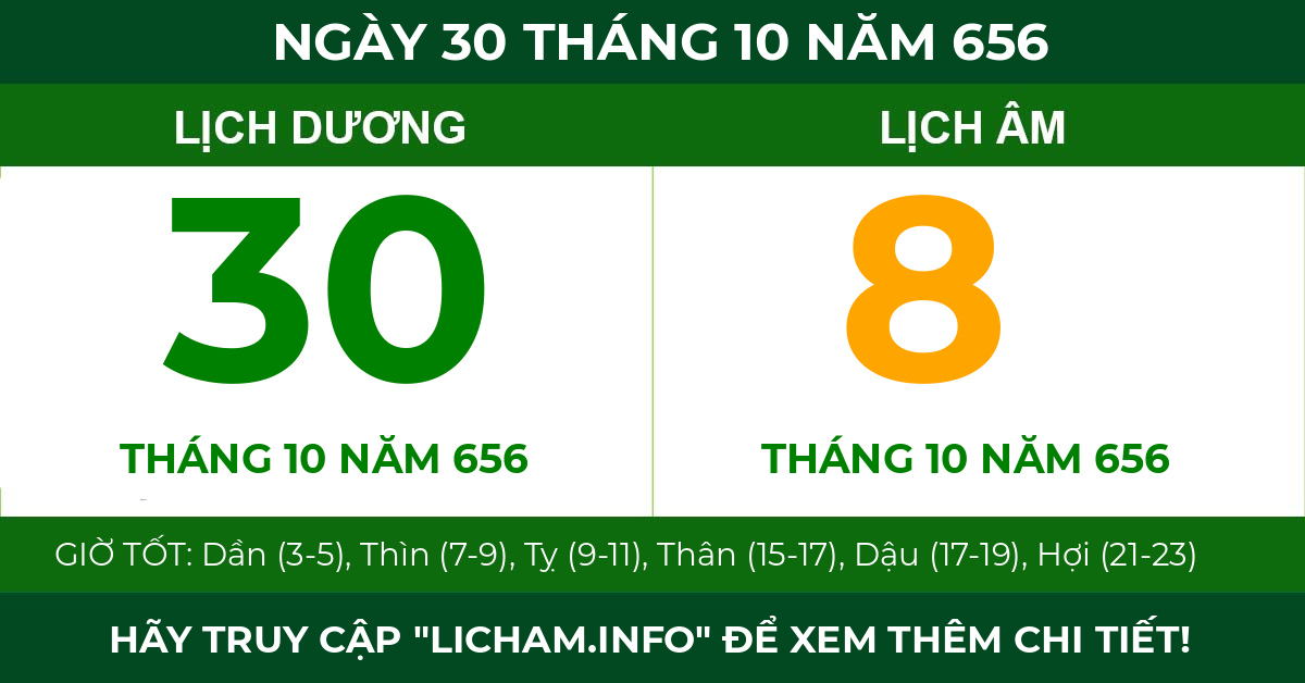 lịch âm ngày 30 tháng 10 năm 656