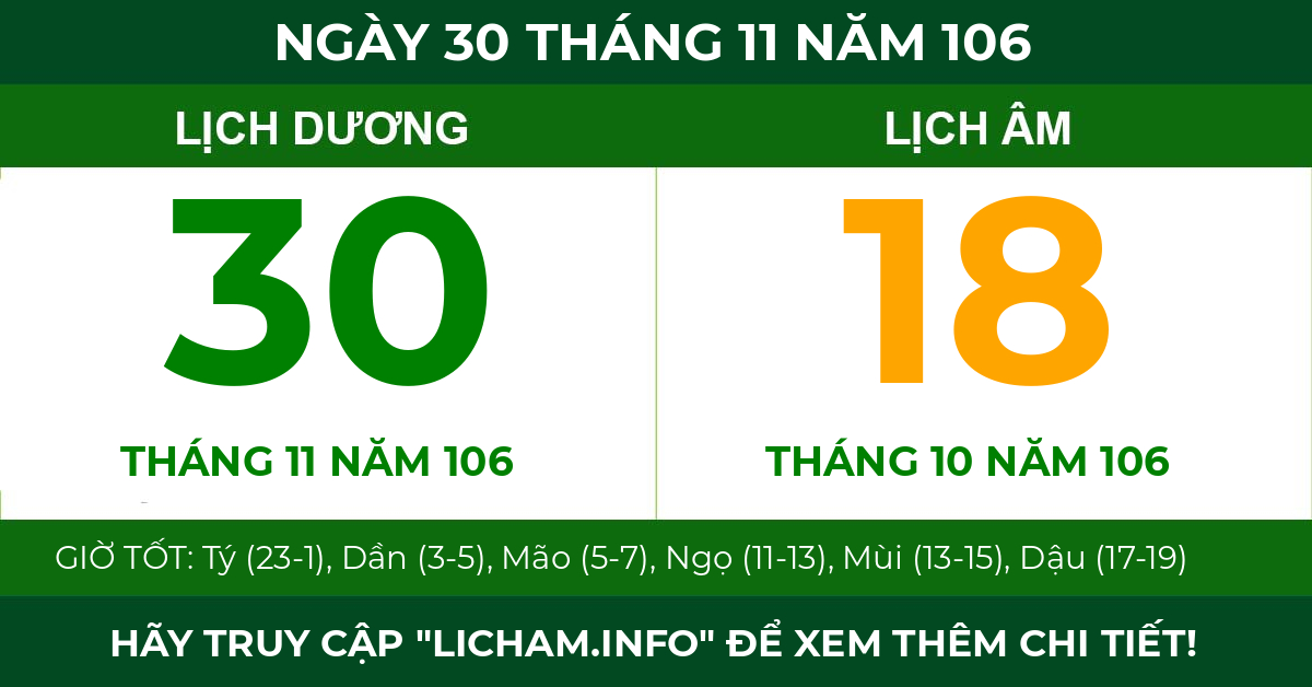 lịch âm ngày 30 tháng 11 năm 106