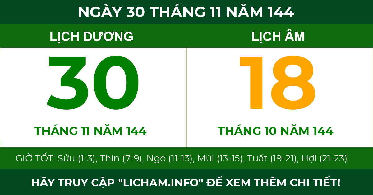 lịch âm ngày 30 tháng 11 năm 144