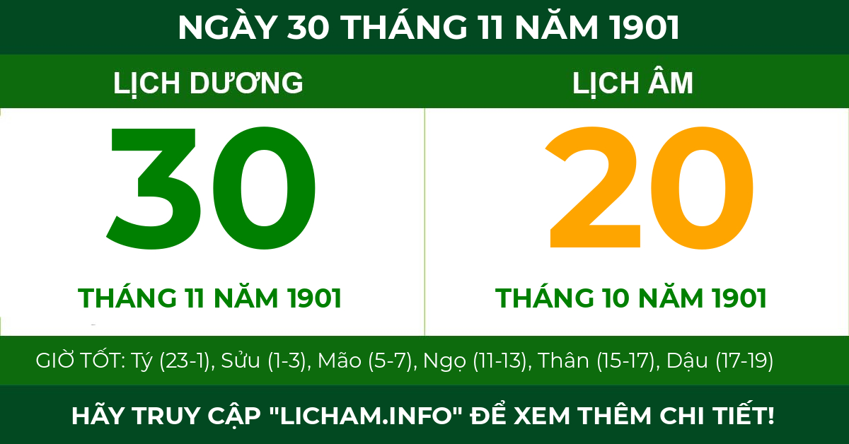 lịch âm ngày 30 tháng 11 năm 1901