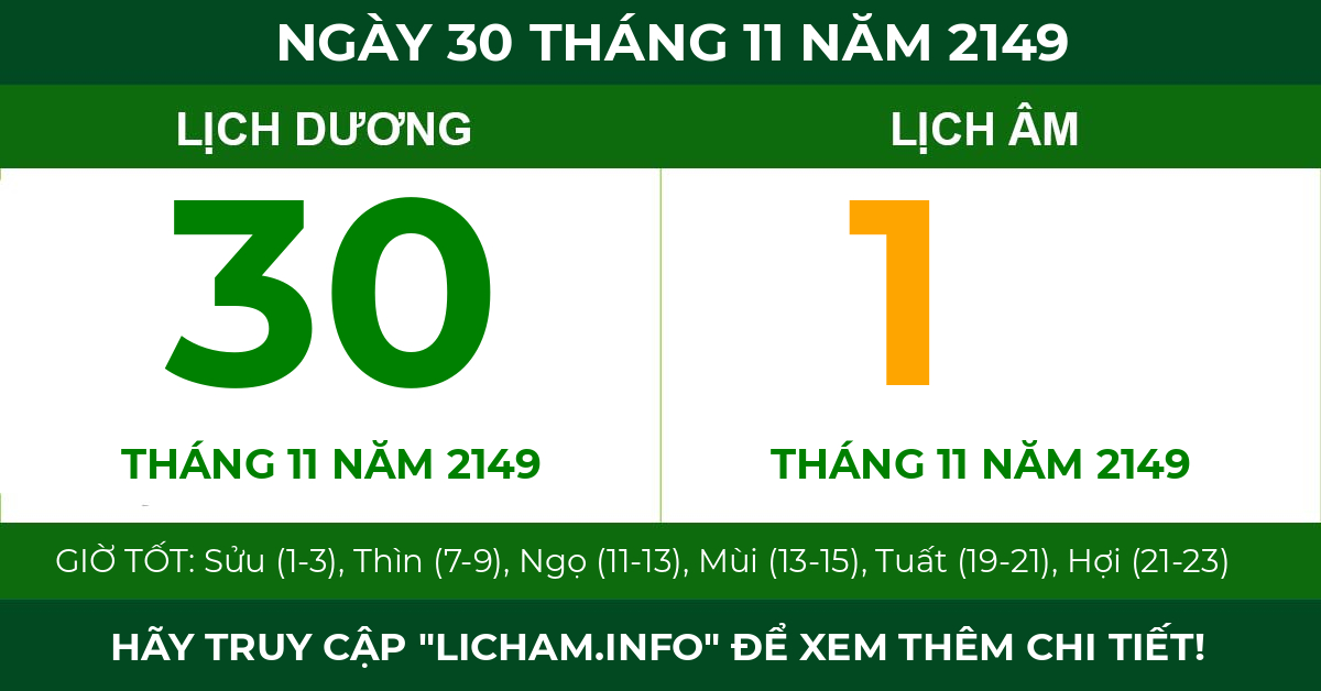 lịch âm ngày 30 tháng 11 năm 2149