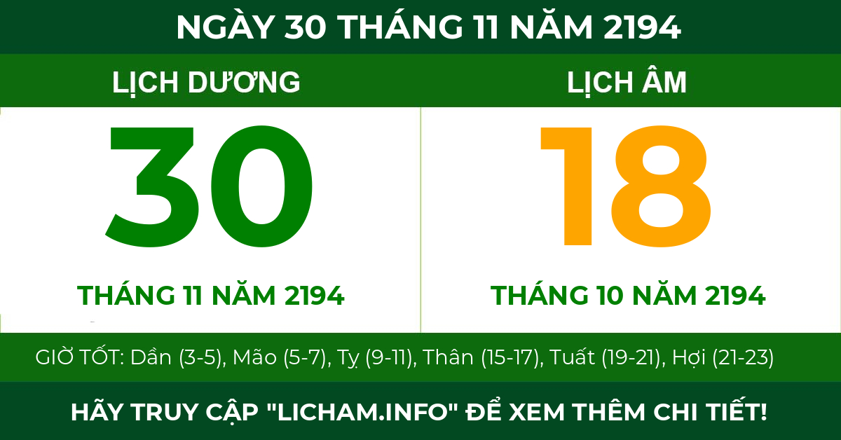 lịch âm ngày 30 tháng 11 năm 2194