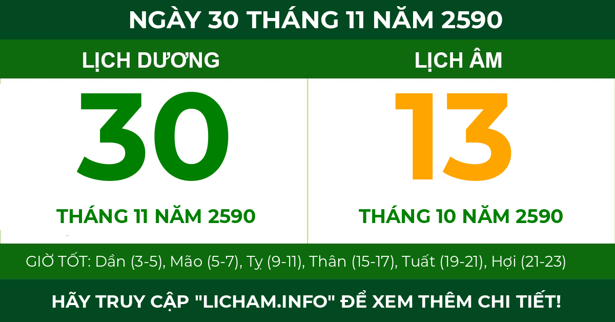 lịch âm ngày 30 tháng 11 năm 2590