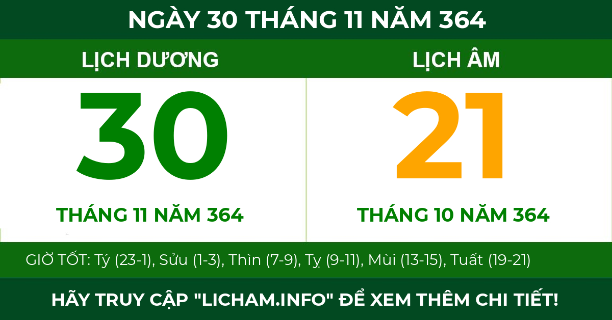 lịch âm ngày 30 tháng 11 năm 364