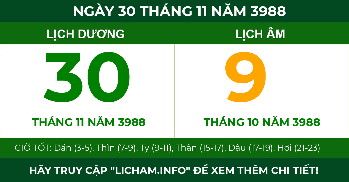 lịch âm ngày 30 tháng 11 năm 3988