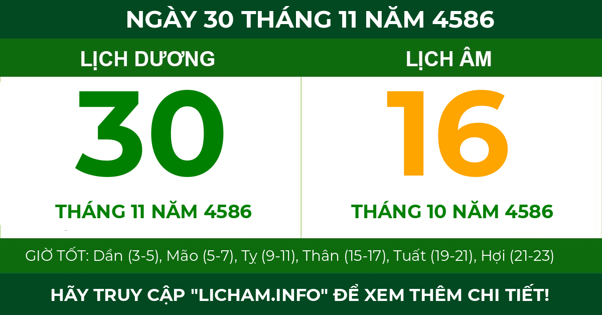 lịch âm ngày 30 tháng 11 năm 4586