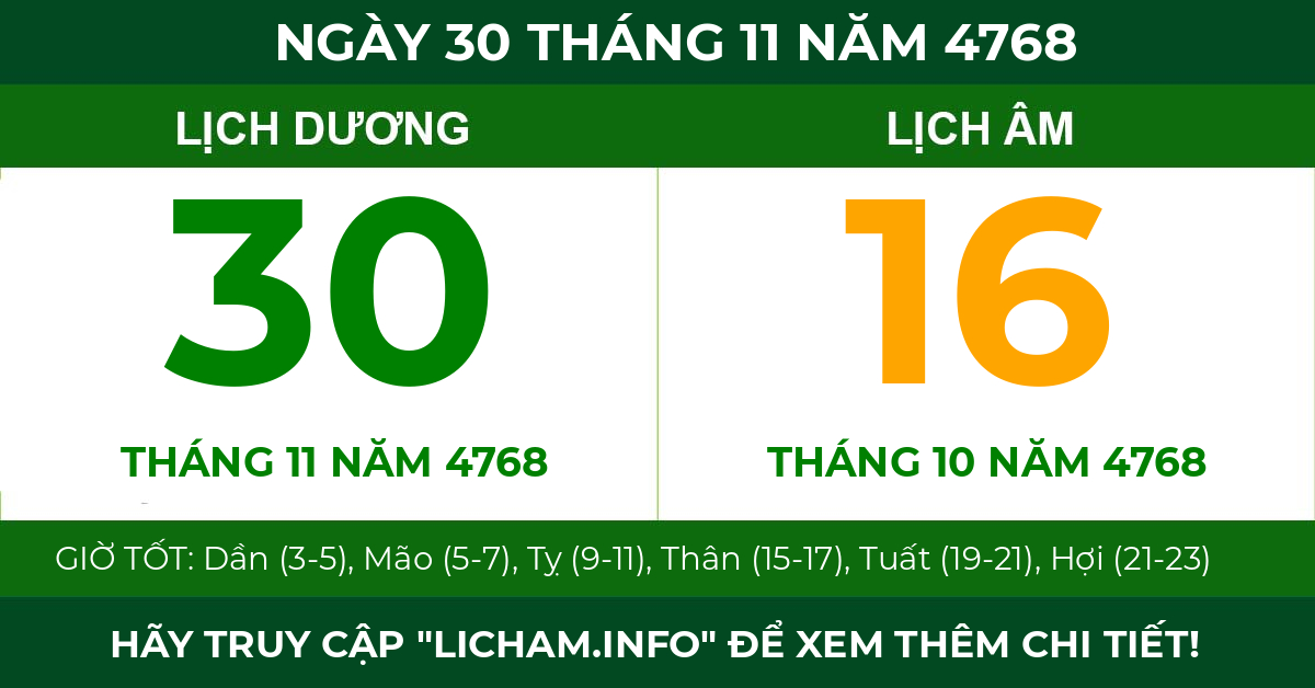 lịch âm ngày 30 tháng 11 năm 4768
