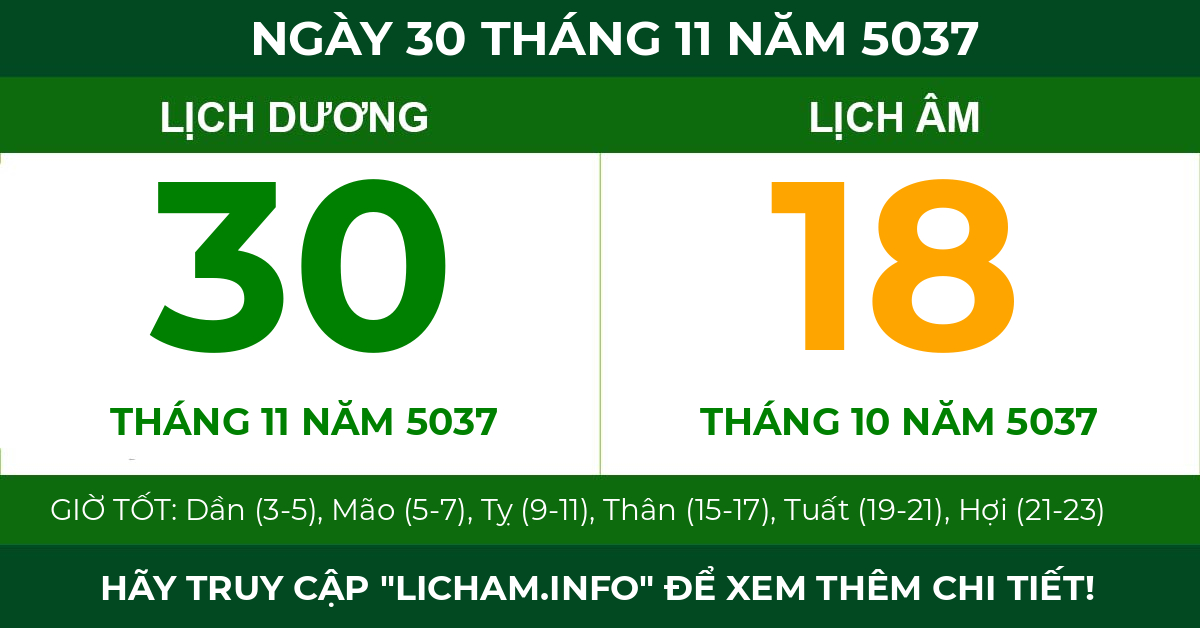 lịch âm ngày 30 tháng 11 năm 5037