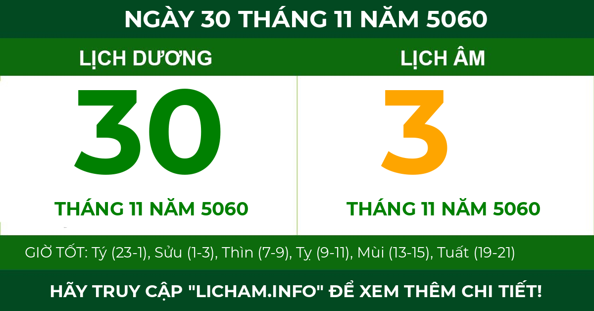 lịch âm ngày 30 tháng 11 năm 5060