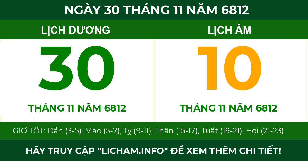 lịch âm ngày 30 tháng 11 năm 6812