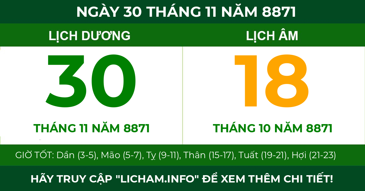 lịch âm ngày 30 tháng 11 năm 8871