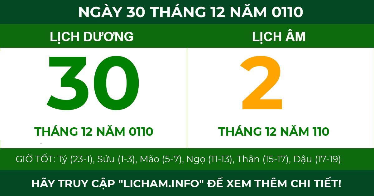 lịch âm ngày 30 tháng 12 năm 0110