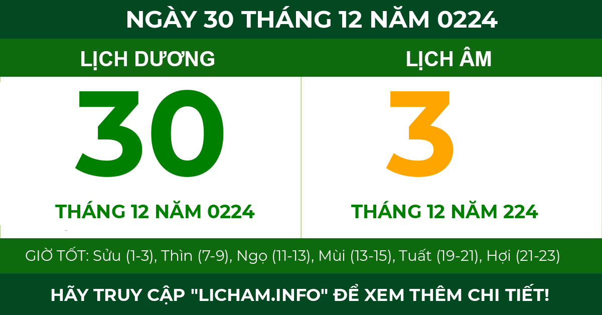 lịch âm ngày 30 tháng 12 năm 0224