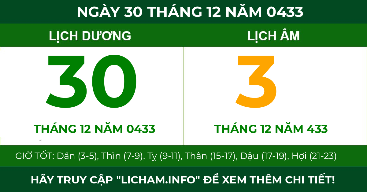 lịch âm ngày 30 tháng 12 năm 0433