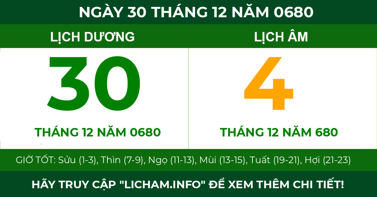 lịch âm ngày 30 tháng 12 năm 0680