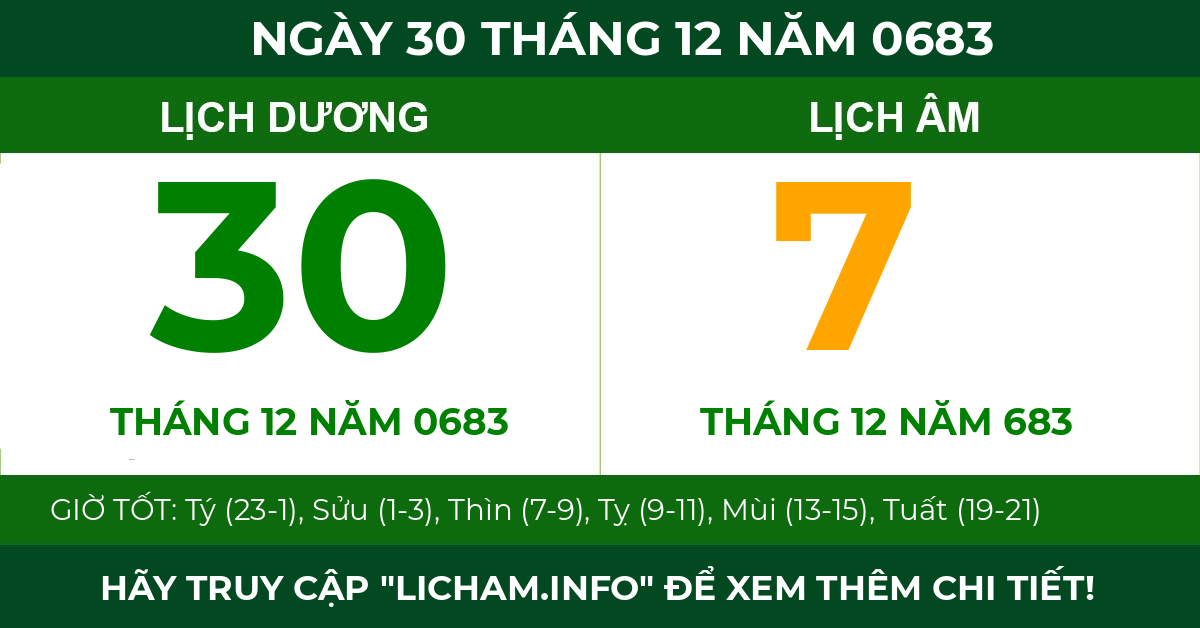 lịch âm ngày 30 tháng 12 năm 0683